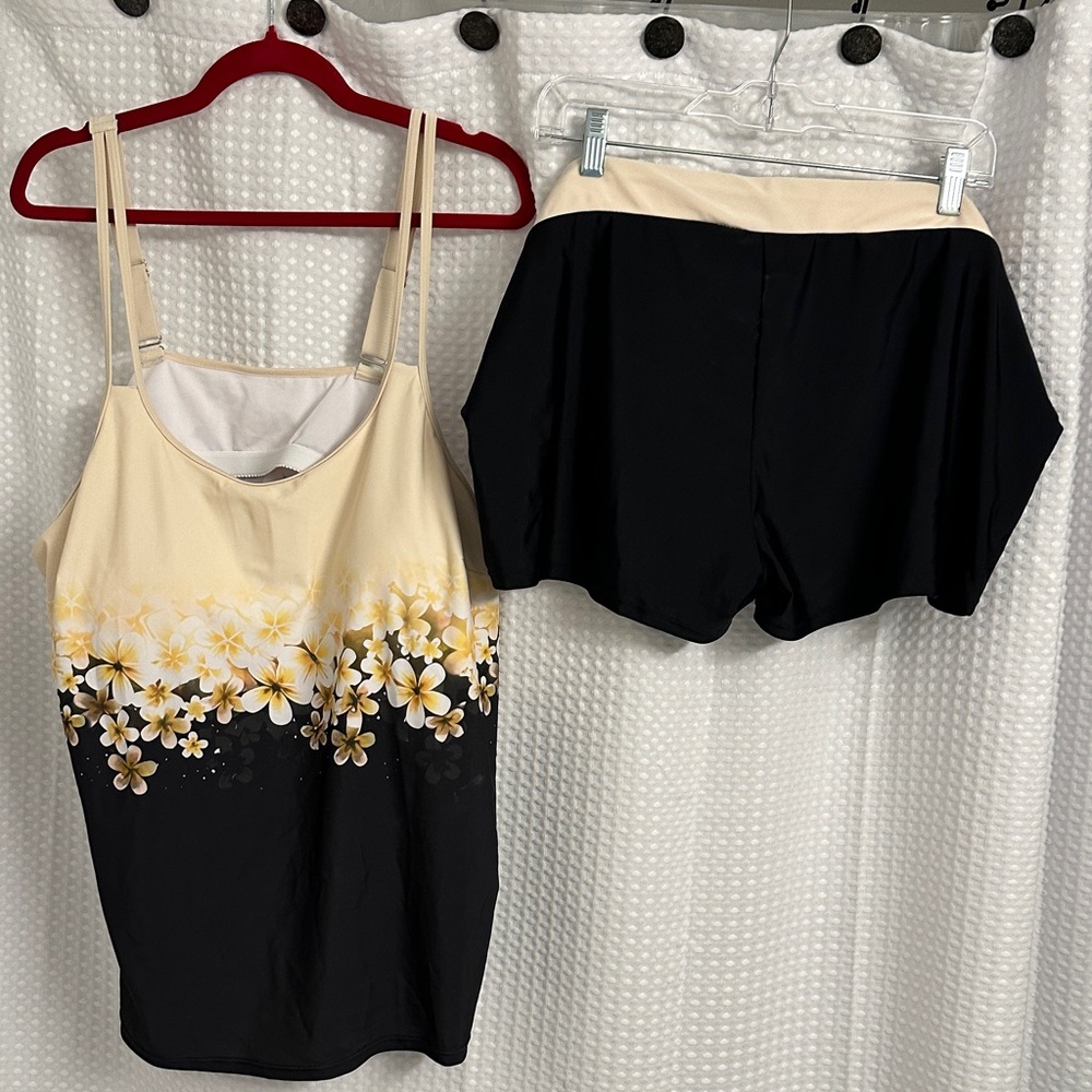 Floral Tank Top and Shorts bathing suit.